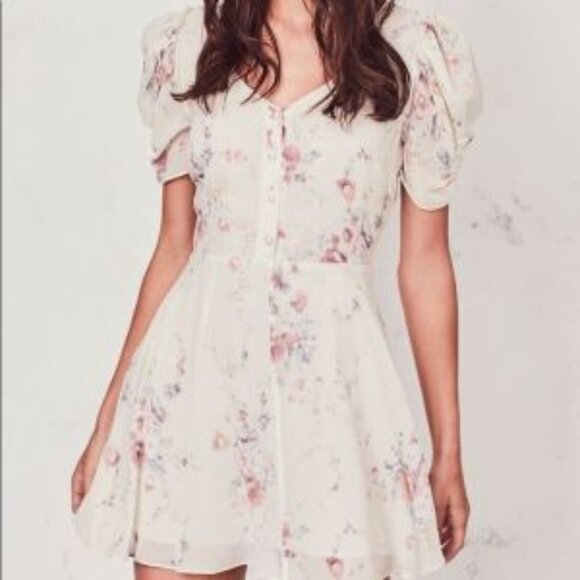 LoveShackFancy Floral Cora Silk Mini Dress Size SM Cream Coquette Feminine Sheer - Picture 14 of 14